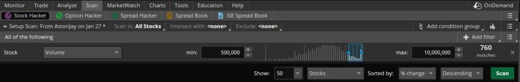 Adding Filters to the free ThinkOrSwim scanner